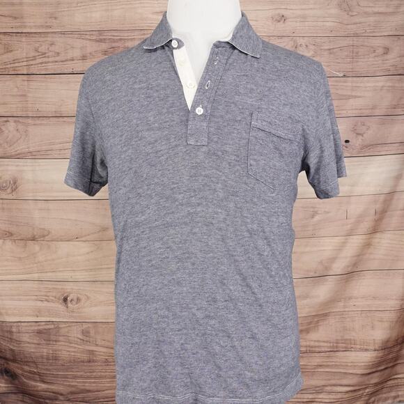 Billy Reid Polo Shirt Mens Large Gray Blue Micro Stripe Pocket Contrast Placket - Picture 3 of 9